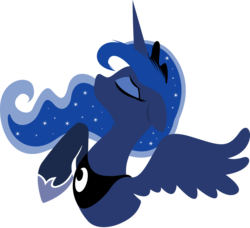 Size: 1185x1080 | Tagged: safe, artist:rariedash, princess luna, alicorn, pony, g4, bust, eyes closed, female, floppy ears, hooves, horn, lineless, mare, profile, raised hoof, simple background, solo, spread wings, transparent background, wings