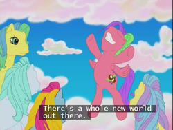 Size: 640x480 | Tagged: safe, screencap, bubble balloon, coconut grove, skip and along, splash and down, thistle whistle, friends are never far away, g3, bubbles pony, subtitles