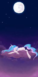 Size: 600x1200 | Tagged: safe, artist:cherrypaintpony, princess celestia, g4, cloud, female, mare in the moon, moon, sleeping, solo
