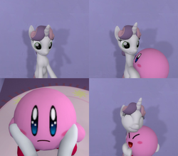 Size: 952x838 | Tagged: safe, artist:pika-robo, sweetie belle, puffball, g4, 3d, crossover, cute, exploitable meme, gmod, kirby, kirby (series), nintendo, sweetie hugs a note, sweetie's note meme