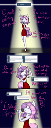 Size: 1280x3170 | Tagged: safe, artist:tunderi, sweetie belle, anthro, ask singing belle, g4, ask, clothes, dress, female, microphone, older, singing, skinny, solo, thin, tumblr
