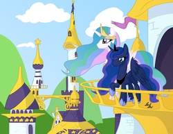 Size: 2200x1700 | Tagged: safe, artist:grandpalove, princess celestia, princess luna, g4, balcony, canterlot