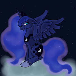 Size: 1000x1000 | Tagged: safe, artist:pyrothraxus23, princess luna, g4, angry, cloud, female, night, sitting, solo