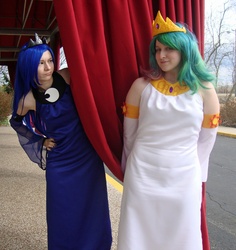 Size: 1280x1358 | Tagged: safe, princess celestia, princess luna, human, g4, cosplay, irl, irl human, photo