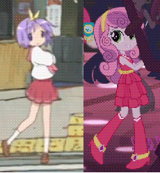 Size: 344x373 | Tagged: safe, edit, edited screencap, screencap, rose heart, sweetie belle, tennis match, equestria girls, g4, my little pony equestria girls, animated, anime, background human, coincidence i think not, comparison, cute, dancing, diasweetes, fall formal, fall formal outfits, female, flower, flower in hair, hairband, hiiragi tsukasa, lucky star, mind blown, reference, this is our big night