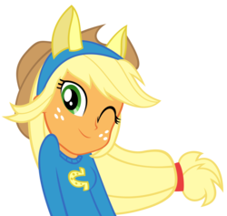 Size: 6000x5695 | Tagged: safe, artist:tzolkine, applejack, equestria girls, g4, my little pony equestria girls, absurd resolution, female, simple background, solo, transparent background, vector, wink, wondercolts uniform