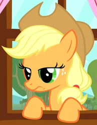 Size: 590x766 | Tagged: safe, screencap, applejack, g4, female, solo, window