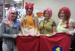 Size: 1280x883 | Tagged: safe, apple bloom, babs seed, scootaloo, sweetie belle, human, g4, cosplay, cutie mark crusaders, irl, irl human, photo