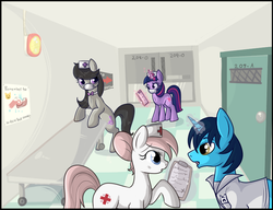 Size: 800x614 | Tagged: safe, artist:lulubell, nurse redheart, octavia melody, twilight sparkle, oc, g4, hospital