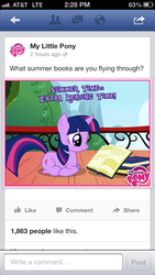 Size: 640x1136 | Tagged: safe, twilight sparkle, g4, book, facebook