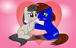 Size: 6229x3996 | Tagged: safe, artist:37517998, octavia melody, oc, earth pony, pony, g4, blushing, canon x oc, crying, female, heart, male, mare, stallion, tears of joy