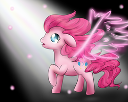 Size: 999x799 | Tagged: safe, artist:lilmisswaffles, pinkie pie, earth pony, pony, g4, artificial wings, augmented, female, light, magic, magic wings, mare, solo, wings