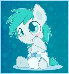 Size: 1200x1280 | Tagged: safe, artist:cuddlehooves, oc, oc only, pony, baby, baby pony, diaper, foal, hoof sucking, poofy diaper, solo