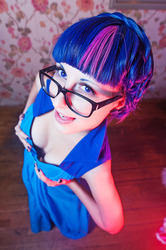 Size: 2848x4288 | Tagged: safe, artist:anima89, twilight sparkle, human, g4, cleavage, clothes, cosplay, dress, female, gala dress, glasses, irl, irl human, photo, solo