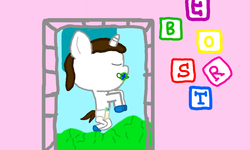 Size: 854x512 | Tagged: safe, artist:jomasterii, oc, oc only, pony, unicorn, 1000 hours in ms paint, baby, blocks, booties, crib, diaper, foal, pacifier, sleeping, solo, strobe orion