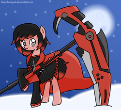 Size: 937x852 | Tagged: safe, artist:theunluckycat, pony, crescent rose, ponified, ruby rose, rwby, snow, snowfall, solo