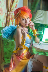 Size: 2848x4288 | Tagged: safe, artist:serebii42, rainbow dash, human, g4, clothes, cosplay, dress, gala dress, irl, irl human, jewelry, necklace, pearl necklace, photo, solo
