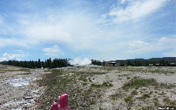 Size: 774x484 | Tagged: safe, pinkie pie, g4, animated, geyser, irl, old faithful, photo, ponies around the world, toy, yellowstone national park