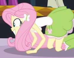 Size: 1154x911 | Tagged: safe, screencap, fluttershy, equestria girls, g4, my little pony equestria girls, boots, carousel boutique, clothes, cropped, female, high heel boots, skirt, solo