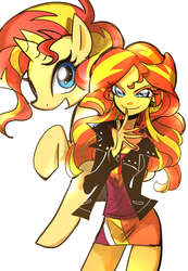 Size: 648x939 | Tagged: safe, artist:memoneo, sunset shimmer, human, pony, unicorn, equestria girls, g4, duality, human ponidox, nail polish, self ponidox