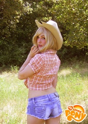 Size: 1326x1871 | Tagged: safe, artist:elyneko, applejack, human, g4, clothes, cosplay, daisy dukes, irl, irl human, photo, shorts, solo