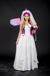 Size: 678x1024 | Tagged: safe, artist:amenoo, princess cadance, human, g4, cosplay, flower, irl, irl human, photo, solo