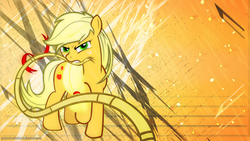 Size: 2560x1440 | Tagged: safe, artist:game-beatx14, artist:godoffury, applejack, g4, female, mouth hold, rope, solo, wallpaper