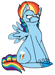 Size: 744x1008 | Tagged: safe, rainbow dash, pegasus, pony, g4, alternate hairstyle, female, mare, simple background, sitting, solo, unshorn fetlocks, white background