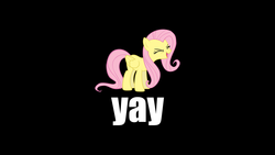 Size: 1920x1080 | Tagged: safe, artist:utterlyludicrous, fluttershy, pegasus, pony, g4, black background, eyes closed, female, flutteryay, impact font, mare, simple background, solo, vector, wallpaper, yay