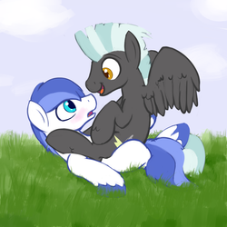 Size: 1200x1200 | Tagged: safe, artist:cottonsulk, thunderlane, pegasus, pony, g4, blushing, gay, male, royal guard, stallion