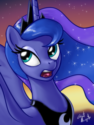 Size: 600x800 | Tagged: safe, artist:giantmosquito, princess luna, alicorn, pony, g4, eyeroll, female, solo, sunset