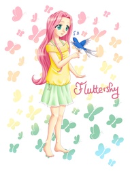 Size: 1395x1827 | Tagged: safe, artist:nekomeizumi, fluttershy, human, g4, female, humanized, solo