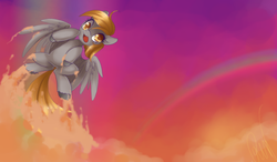 Size: 1280x747 | Tagged: dead source, safe, artist:loyaldis, derpy hooves, pegasus, pony, g4, cloud, female, flying, heart eyes, solo, wingding eyes