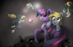 Size: 1024x659 | Tagged: safe, artist:the-raincloud, derpy hooves, twilight sparkle, pegasus, pony, g4, female, mare