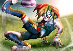 Size: 4961x3508 | Tagged: safe, artist:toonlancer, rainbow dash, equestria girls, g4, absurd resolution, converse, female, football, solo