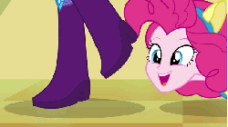 Size: 576x324 | Tagged: safe, screencap, pinkie pie, rarity, equestria girls, g4, my little pony equestria girls, animated, boots, cute, dancing, female, gif, helping twilight win the crown, high heel boots, legs, loop, raised leg, stomping, wondercolts uniform