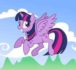 Size: 1302x1202 | Tagged: safe, artist:botchan-mlp, twilight sparkle, alicorn, pony, g4, female, flying, mare, solo, twilight sparkle (alicorn)