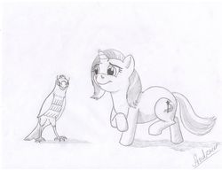 Size: 3313x2550 | Tagged: safe, artist:klarkkentthe3rd, trixie, bird, g4, monochrome