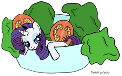 Size: 655x407 | Tagged: safe, artist:kodok37, rarity, g4, female, ponies in food, salad, solo