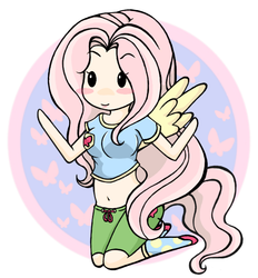 Size: 589x636 | Tagged: safe, artist:queen-of-cute, fluttershy, human, g4, belly button, female, humanized, midriff, solo, tailed humanization, winged humanization