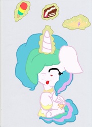 Size: 762x1046 | Tagged: safe, artist:imaginarycupcake, princess celestia, g4, cake, female, filly, magic, solo, younger