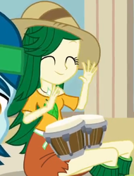 Size: 229x301 | Tagged: safe, screencap, captain planet, sweet leaf, equestria girls, g4, my little pony equestria girls, background human, bongos, cropped, cute, hippie, leafabetes, musical instrument
