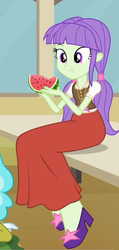 Size: 295x622 | Tagged: safe, screencap, paisley, starlight, equestria girls, g4, my little pony equestria girls, background human, clothes, cropped, hippie, long skirt, sitting, skirt, watermelon