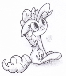 Size: 1025x1186 | Tagged: safe, artist:suplolnope, pinkie pie, g4, :3, cute, female, monochrome, solo