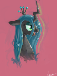 Size: 900x1200 | Tagged: safe, artist:rustydooks, queen chrysalis, changeling, changeling queen, g4, crown, female, jewelry, portrait, regalia, solo