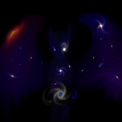 Size: 894x894 | Tagged: safe, artist:the-laughing-horror, princess celestia, princess luna, g4, earth, origins, planet, space, surreal, the cosmos