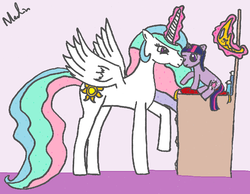 Size: 1260x980 | Tagged: safe, artist:monkly, princess celestia, twilight sparkle, alicorn, pony, g4, cute, female, filly, filly twilight sparkle, mare, momlestia, nuzzling