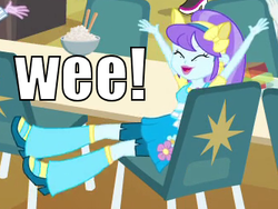 Size: 333x251 | Tagged: safe, edit, edited screencap, screencap, equestria girls, g4, my little pony equestria girls, cropped, fake ears, image macro, irrational exuberance, pony ears, solo focus