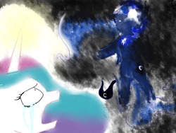 Size: 1600x1200 | Tagged: safe, princess celestia, princess luna, g4, crying, glowing eyes