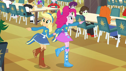 Size: 1920x1080 | Tagged: safe, screencap, applejack, cloudy kicks, curly winds, drama letter, heath burns, indigo wreath, pinkie pie, some blue guy, sophisticata, sweet leaf, teddy t. touchdown, tennis match, watermelody, equestria girls, g4, my little pony equestria girls, background human, boots, fake ears, helping twilight win the crown, high heel boots, pony ears, shoes, wondercolts, wondercolts uniform